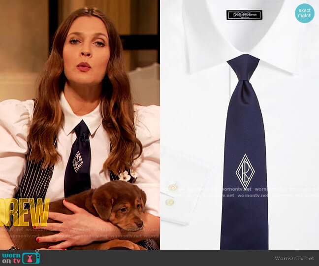 Ralph Lauren Monogram Silk Tie worn by Drew Barrymore on The Drew Barrymore Show