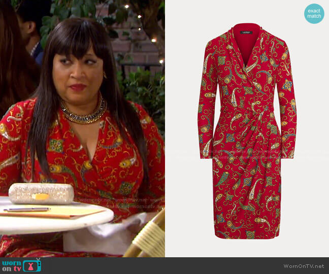 Ralph Lauren Pleated Paisley Jersey Dress worn by Paulina Price (Jackée Harry) on Days of our Lives