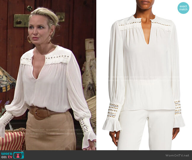 Ramy Brook Cooper Embroidered Studded Top worn by Sharon Newman (Sharon Case) on The Young and the Restless