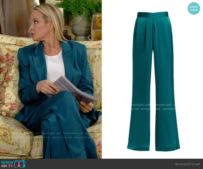 Ramy Brook Iris Pants in Jewel Blue worn by Sharon Newman (Sharon Case) on The Young and the Restless