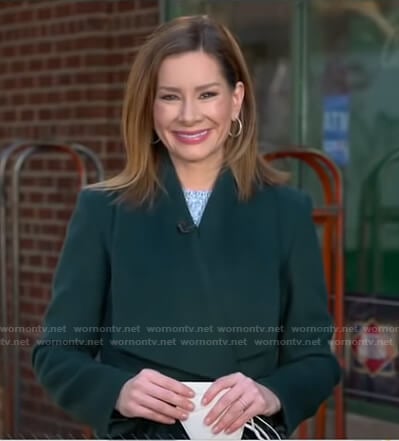 Rebecca’s green wrap coat on Good Morning America