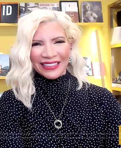 Rebecca King-Crews’s black dotted turtleneck dress on The Drew Barrymore Show