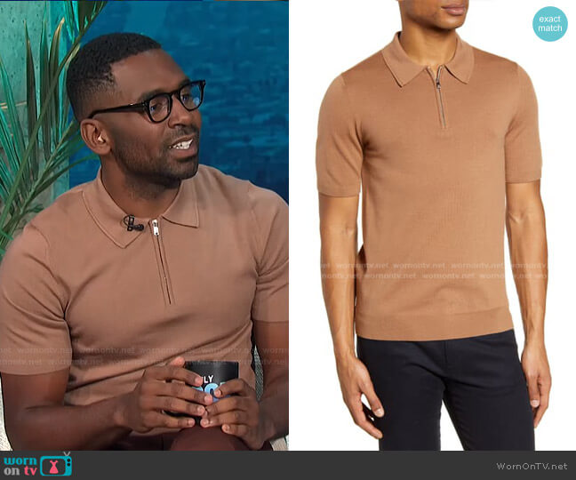 Reiss Maxwell Zip Wool Polo worn by Justin Sylvester on E! News