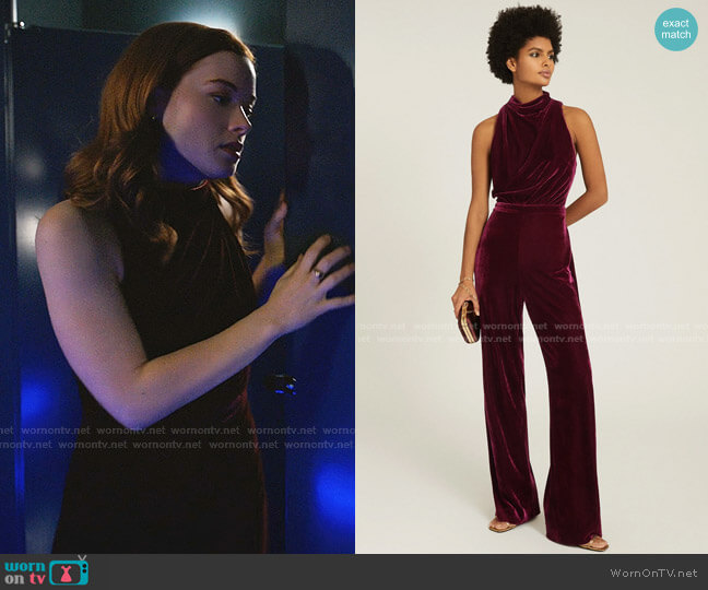 Reiss Joan velvet jumpsuit worn by Zoey Clarke (Jane Levy) on Zoeys Extraordinary Playlist