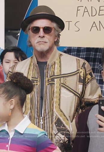 Rick’s printed bomber jacket on Kenan
