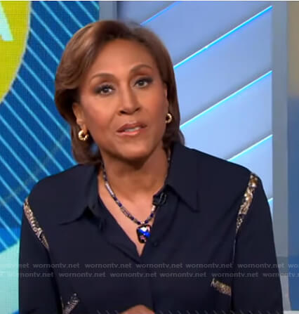 Robin’s black snakeskin trim shirt on Good Morning America