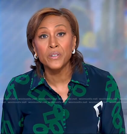 Robin’s navy and green link print blouse on Good Morning America