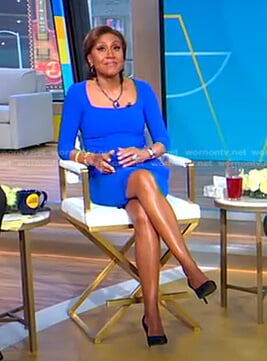 Robin’s blue square neck dress on Good Morning America