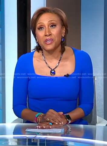 Robin’s blue square neck dress on Good Morning America