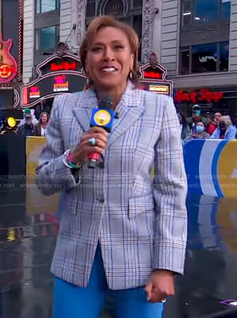 Robin’s grey and blue plaid blazer on Good Morning America