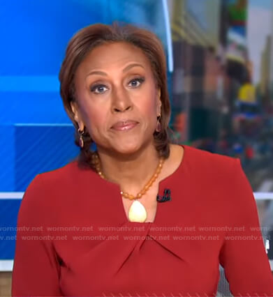 Robin’s red twisted neck dress on Good Morning America