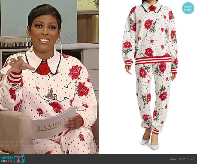 Rodarte Collared Rose-Print Sweatshirt worn by Tamron Hall on Tamron Hall Show