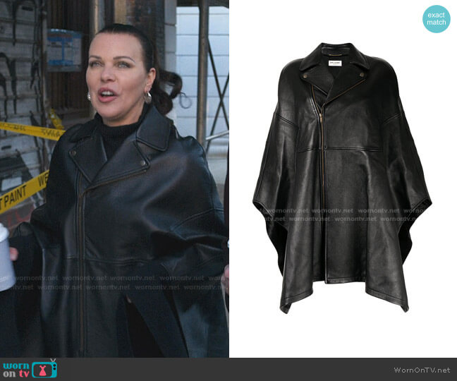 Saint Laurent Leather Biker Cape worn by Maggie (Debi Mazar) on Younger