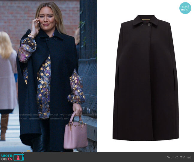 Saint Laurent Point collar wool-twill cape worn by Kelsey Peters (Hilary Duff) on Younger