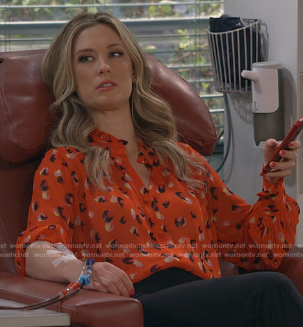 Samantha’s red printed blouse on B Positive