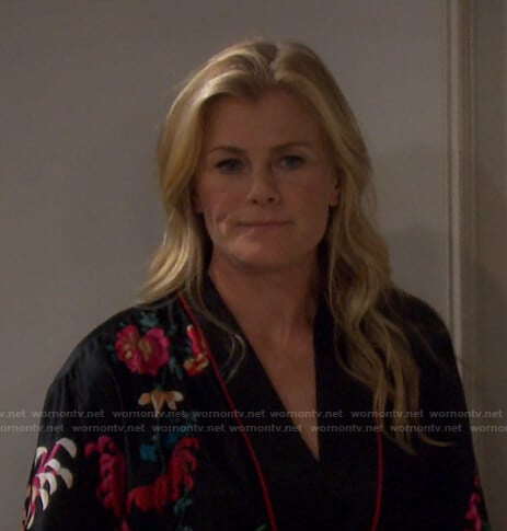 Sami’s black floral robe on Days of our Lives