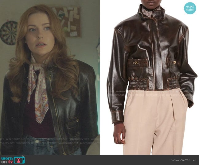 Sandro Leather Bomber Jacket worn by Nancy Drew (Kennedy McMann) on Nancy Drew