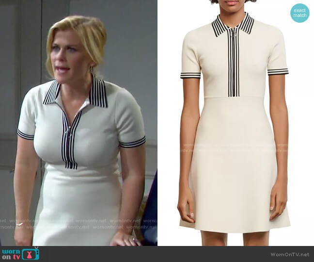 Sandro Paulzy Stripe-Trim Knit A-Line Dress worn by Sami Brady (Alison Sweeney) on Days of our Lives