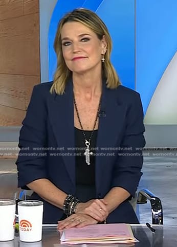 Savannah’s navy ruched sleeve blazer on Today