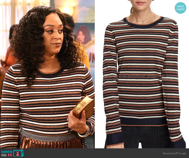 Scotch & Soda Stripe Pullover Sweater worn by Cocoa McKellan (Tia Mowry-Hardrict) on Family Reunion