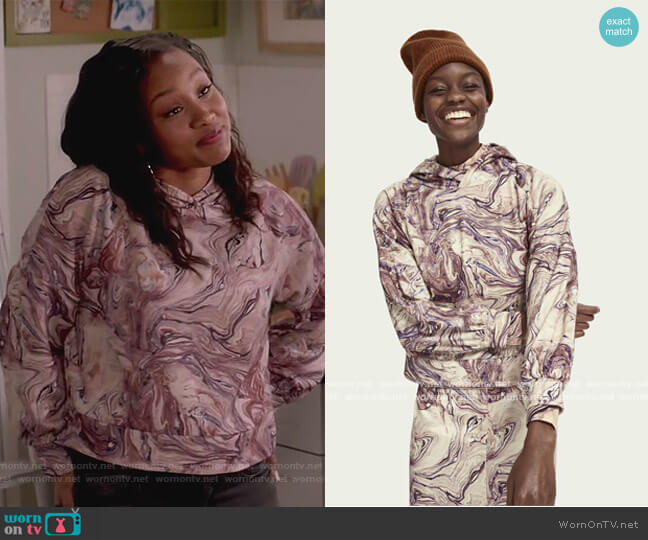 Scotch and Soda Marble Print Hoodie worn by Olivia Lockhart (Katlyn Nichol) on Black-ish