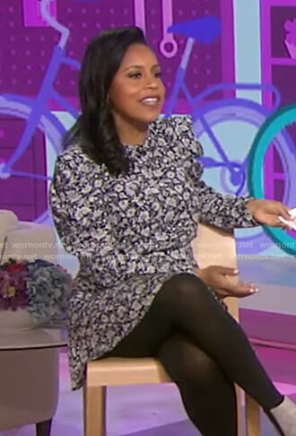 Sheinelle’s black floral puff sleeve dress on Today