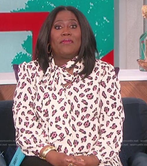 Sheryl’s white leopard print blouse on The Talk