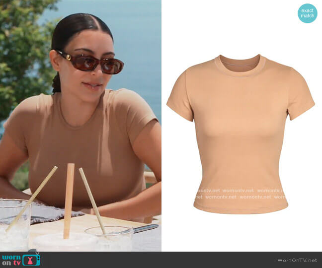Skims Pointelle Logo T-Shirt worn by Kim Kardashian on Keeping Up with the Kardashians