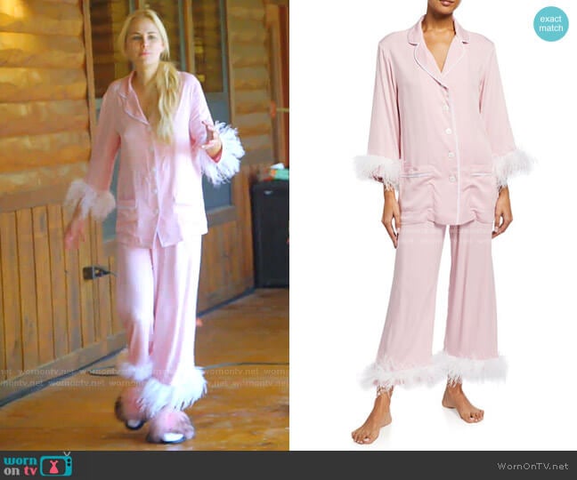 Sleeper Party Double Feather-Trim Pajama Set worn by Kameron Westcott on The Real Housewives of Dallas