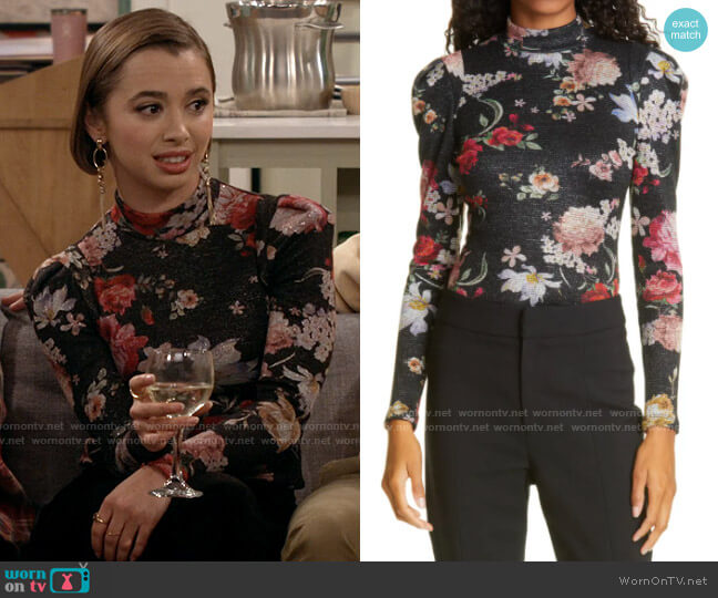 Smythe Box Pleat Knit Floral Top worn by Celia (Emma Caymares) on Call Your Mother