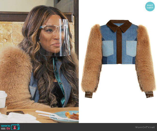 Sonia Rykiel Brown Fox Fur Patchwork Denim Jacket worn by Drew Sidora on The Real Housewives of Atlanta