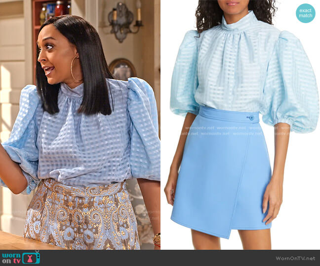 Stine Goya Birgitte Balloon Sleeve Blouse worn by Cocoa McKellan (Tia Mowry-Hardrict) on Family Reunion