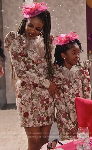 Sunita’s floral ruffle dress on Family Reunion