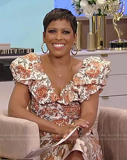 Tamron’s floral ruffle v-neck dress on Tamron Hall Show