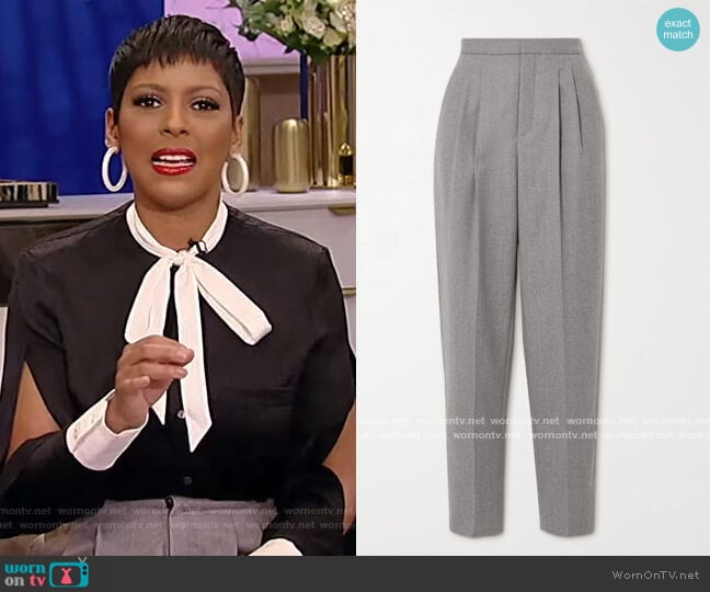 Saint Laurent Pleated wool-twill tapered pants worn by Tamron Hall on Tamron Hall Show
