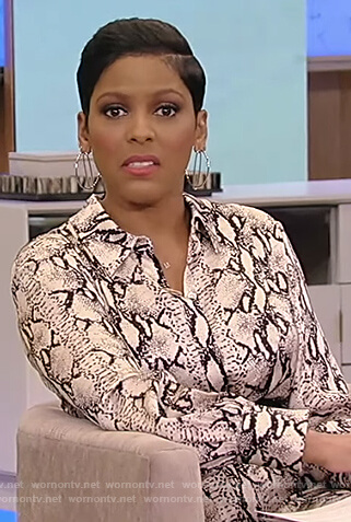 Tamron’s snakeskin print shirtdress on Tamron Hall Show