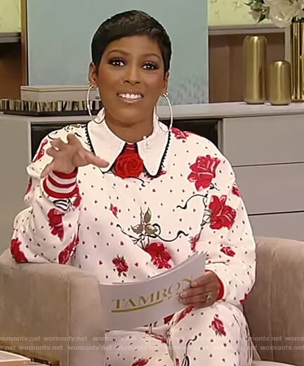 Tamron’s rose print sweatshirt on Tamron Hall Show
