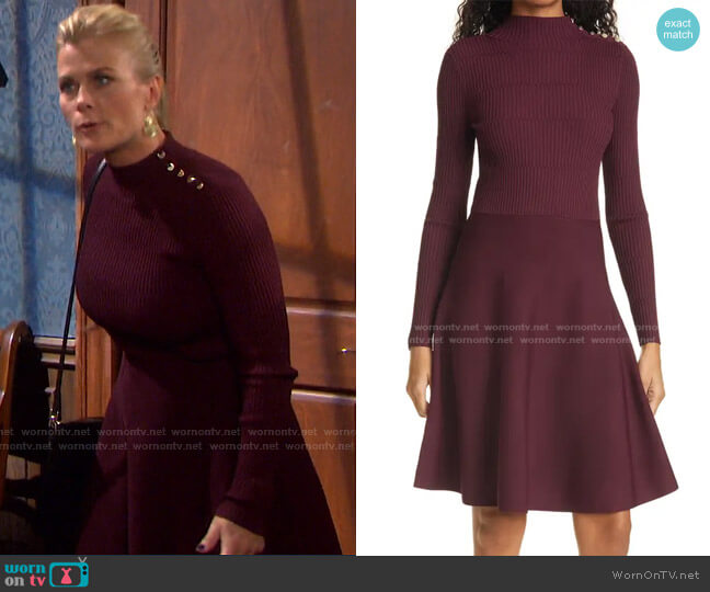 Ted Baker Button Detail Long Sleeve Skater Dress worn by Sami Brady (Alison Sweeney) on Days of our Lives