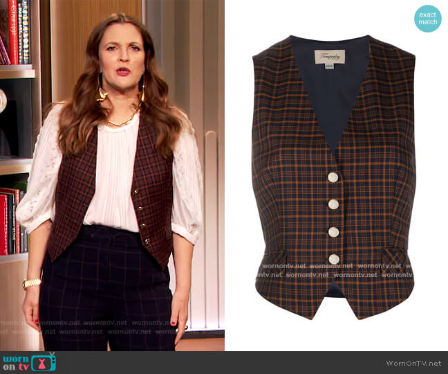 Temperley London Ingenue tailored waistcoat worn by Drew Barrymore on The Drew Barrymore Show