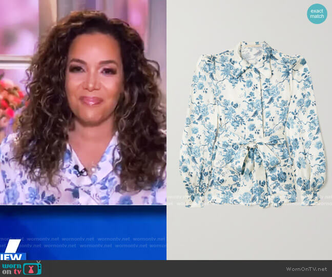 The Vampires Wife The Jannah belted floral-print silk-satin blouse worn by Sunny Hostin on The View