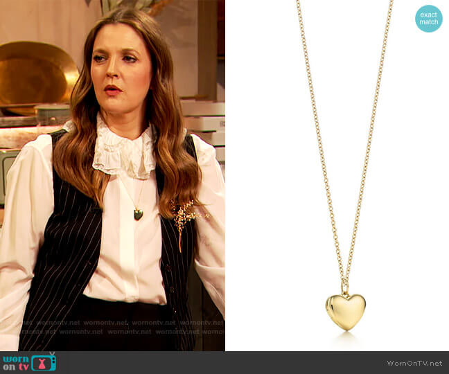 Tiffany & Co Heart locket pendant worn by Drew Barrymore on The Drew Barrymore Show