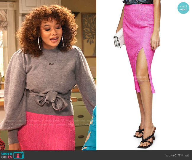 Topshop Neon Sequin Pencil Skirt worn by Jade (Talia Jackson) on Family Reunion