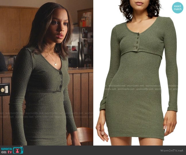 Topshop Ribbed Long Sleeve Cardigan Minidress worn by May Grant (Corinne Massiah) on 9-1-1