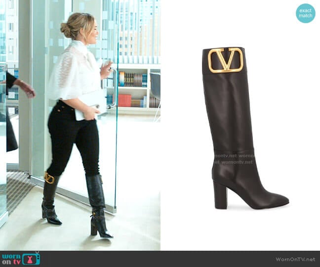Valentino Logo Boots worn by Kelsey Peters (Hilary Duff) on Younger