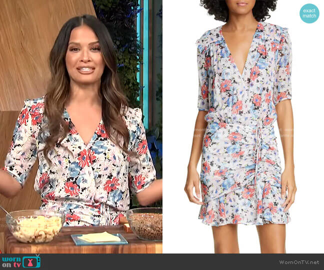 Veronica Beard Dakota Ruched Floral Print Silk Dress