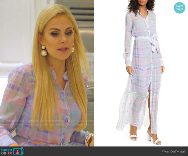 Veronica Beard Evangeline Plaid Long Sleeve Silk Maxi Dress worn by Kameron Westcott on The Real Housewives of Dallas