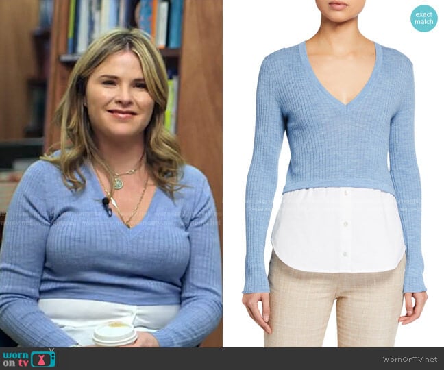 Veronica Beard Lydia Mixed Media V-Neck Pullover worn by Jenna Bush Hager on Today