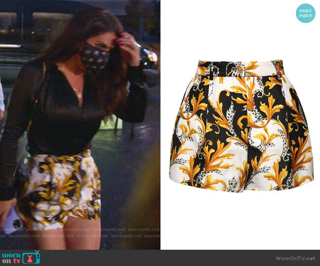 Versace High Waist Printed Silk Twill Shorts worn by Jennifer Aydin on The Real Housewives of New Jersey