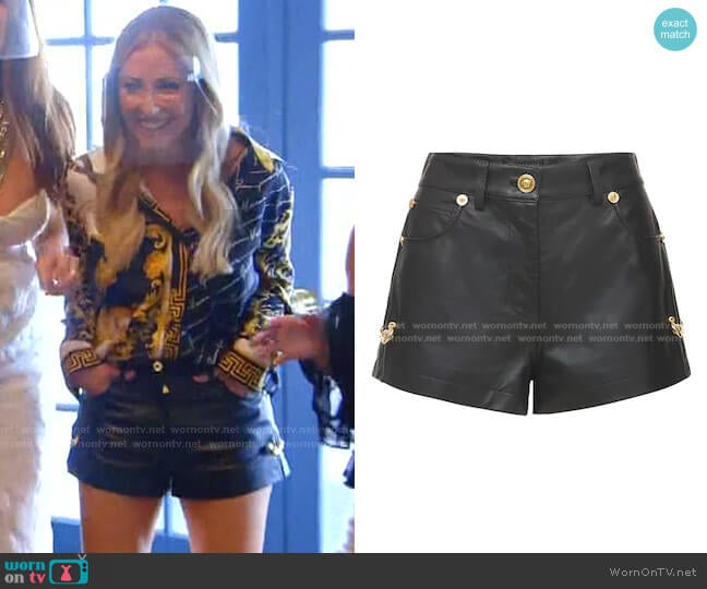 Versace Safety Pin Nappa Leather Shorts worn by Stephanie Hollman on The Real Housewives of Dallas