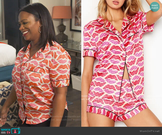 Victoria Secret Lip Print Pajama Top worn by Kandi Burruss on The Real Housewives of Atlanta